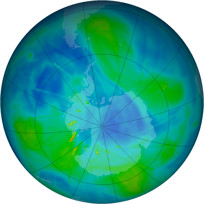 Antarctic ozone map for 15 March 2010